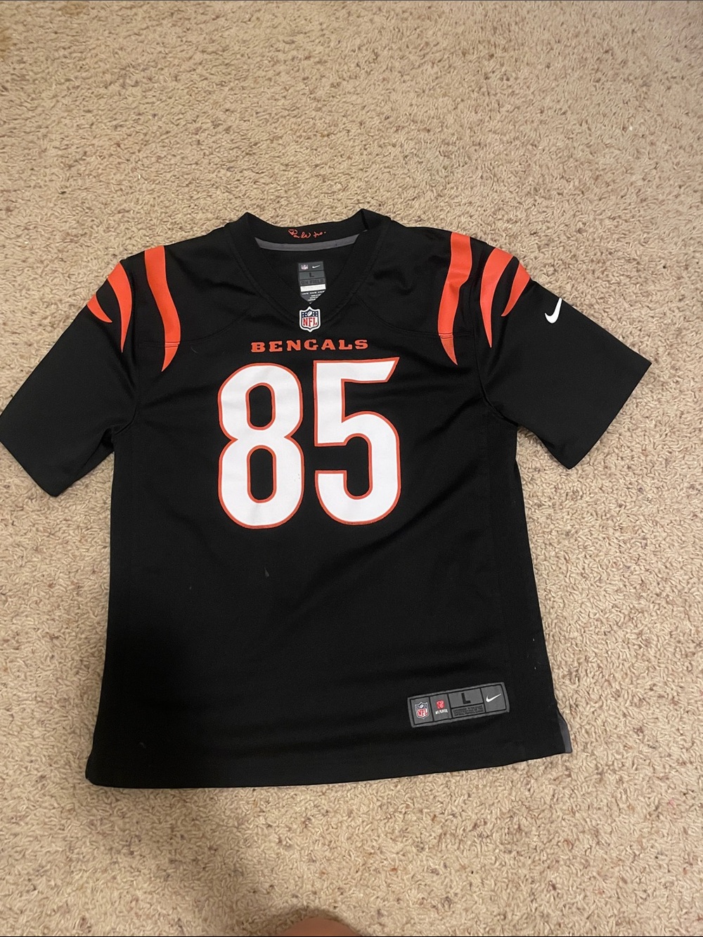 Nike Black & Orange Bengals Tee Higgins old jersey and old jersey number